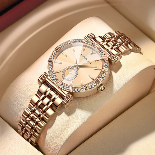 Women's Steel Belt Diamond-Embedded Watch – Luxury Stainless Steel Wristwatch for Women