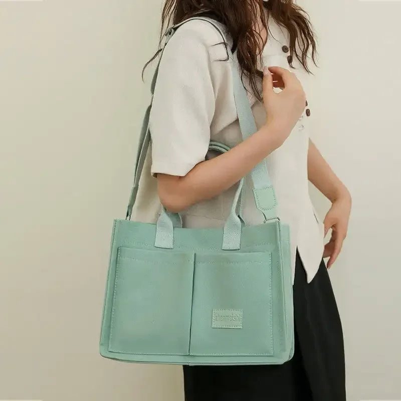 Women's Large Capacity Canvas Tote – Multi-Pocket Crossbody Shoulder Bag for Daily Use & Mommy Essentials