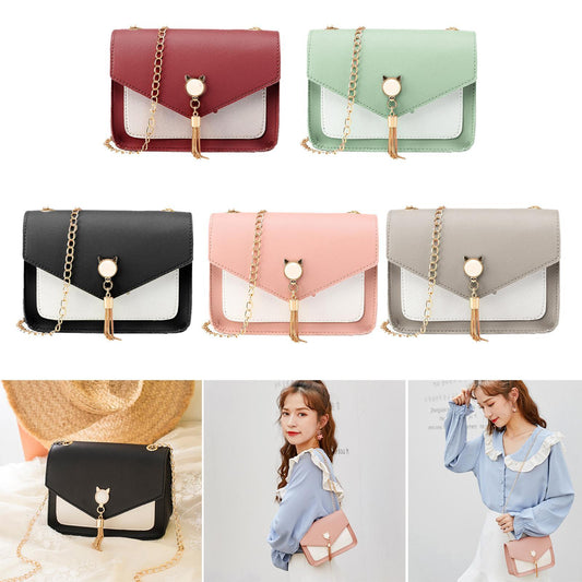 Cute Cat Tassel Small Messenger Bag – Chain Strap Shoulder Square Bag for Women