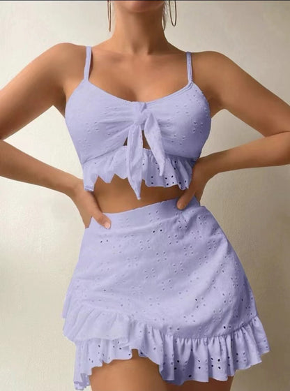 3-Piece Beach Bikini Set – Fashion Ruffle Design with Hip-Hugging Skirt – Summer Swimsuit for Women
