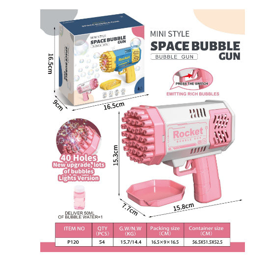 Rocket Bubble Gun Toy with 69 Holes – Automatic Light-Up Soap Bubble Blower for Kids