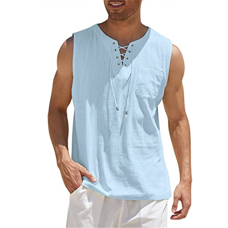 Summer Tank Vest for Men – Collared Tie Short Sleeve T-Shirt