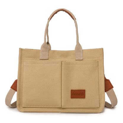 Women's Large Capacity Canvas Tote – Multi-Pocket Crossbody Shoulder Bag for Daily Use & Mommy Essentials
