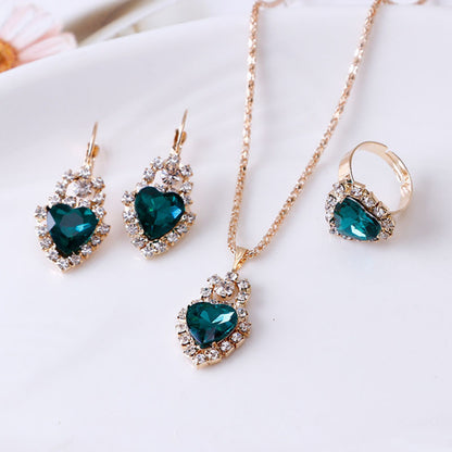 Water Drop Rhinestone Necklace, Earrings, and Ring Set – Elegant Jewelry Set for Women