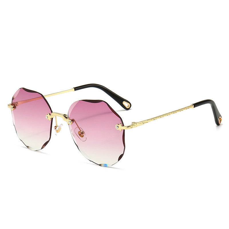 Women's Polygonal Rimless Sunglasses – Trendy Geometric Eyewear with Stylish Trim