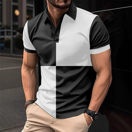 Men's Casual Sports Polo Shirt – Color Stitching with Turnover Neck for Stylish Summer Wear