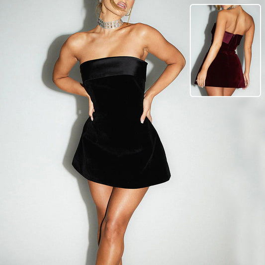 Women's Slim Tube Top A-Line Dress – Fashion Zipper Short Party & Evening Dress