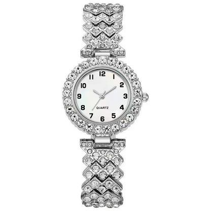 2-Piece Luxury Fashion Jewelry Set - Silver Strap Women's Watch and Alloy Bracelet Wristwatch Gift for Ladies
