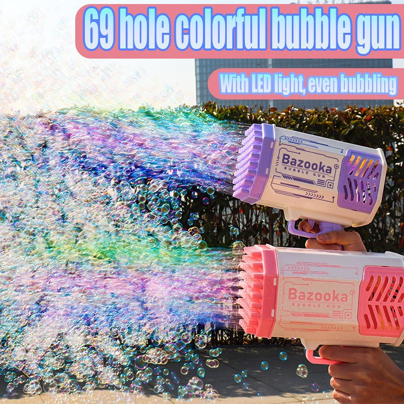 Rocket Bubble Gun Toy with 69 Holes – Automatic Light-Up Soap Bubble Blower for Kids