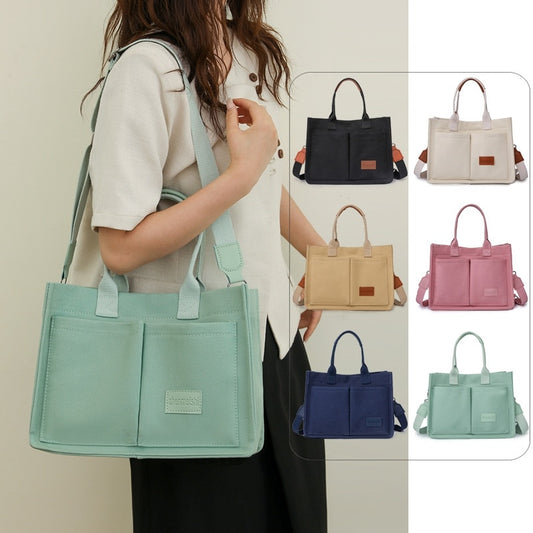 Women's Large Capacity Canvas Tote – Multi-Pocket Crossbody Shoulder Bag for Daily Use & Mommy Essentials