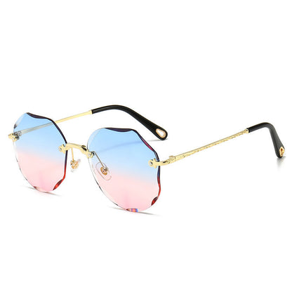 Women's Polygonal Rimless Sunglasses – Trendy Geometric Eyewear with Stylish Trim