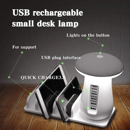2-in-1 Mushroom LED Lamp – USB Charger and Lamp Holder for Home & Office Desk Lighting
