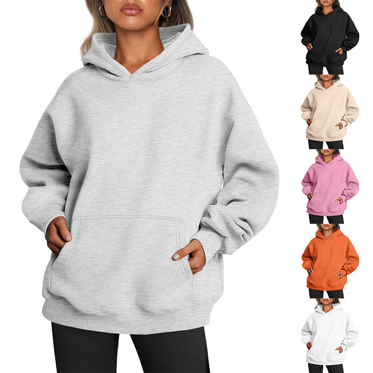 Women's Oversized Fleece Hoodie – Loose Pullover Sweatshirt with Pocket, Long Sleeve, Winter & Fall Sports Outfits