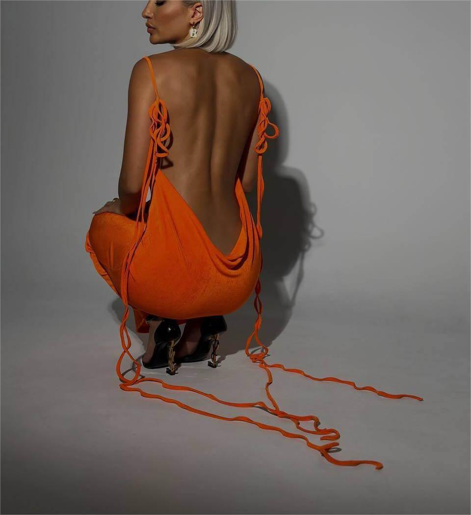 Women's Sexy Slim Backless Camisole Dress – Lace-up Summer Gown for Elegant Occasions