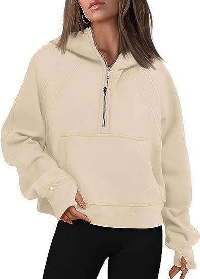 Women's Zipper Hoodie Sweatshirt – Loose Fit Long Sleeve Pullover with Pocket for Winter & Fall Outfits