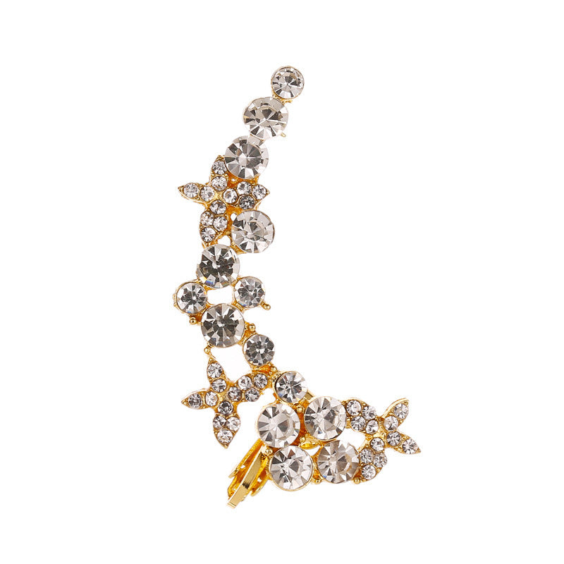 Full Crystal Butterfly Flower Single Crystal Ear Clip for Women