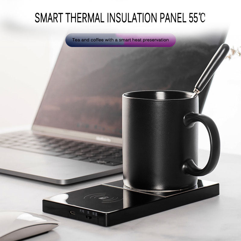 2-in-1 Heating Mug Cup Warmer & Wireless Charger – Electric Coffee and Milk Warmer for Home & Office Use
