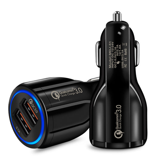 Premium Quick Charge 3.0 Car Charger - Dual USB Fast Charging Adapter with Qualcomm Technology