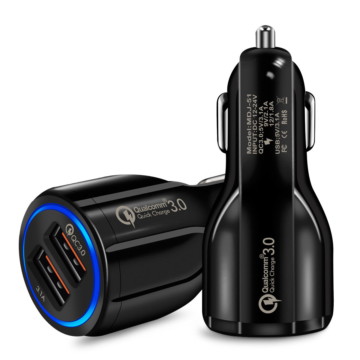 Premium Quick Charge 3.0 Car Charger - Dual USB Fast Charging Adapter with Qualcomm Technology