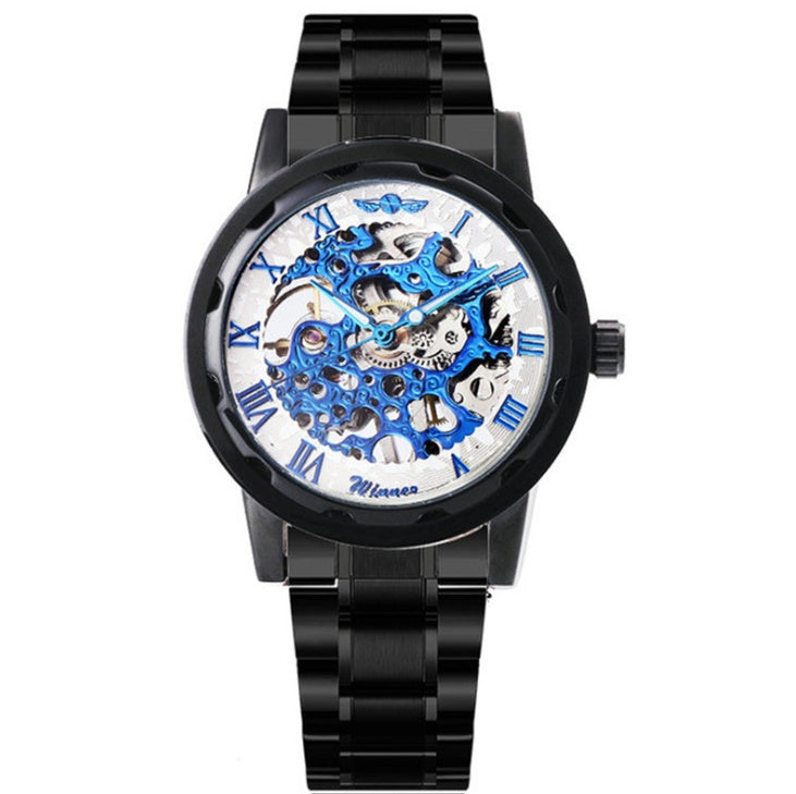 The Winner Men's Fashion Business Casual Gold Watchband Manual Mechanical Watch with Space Engraving