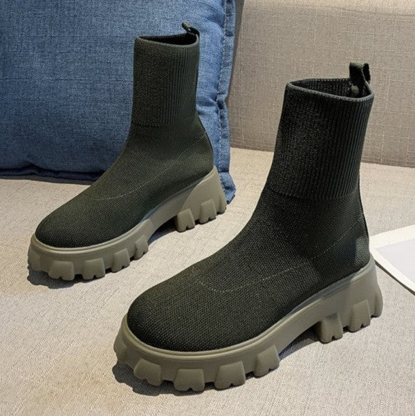 Women's Sock Boots - Platform Chunky Heel Shoes, Trendy Style