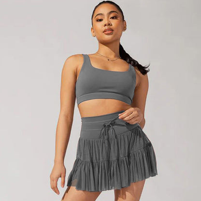 Women's High-Waist Lace-Up Pleated Sports Skirt – Summer Fashion Skirt with Anti-Exposure Safety Pants