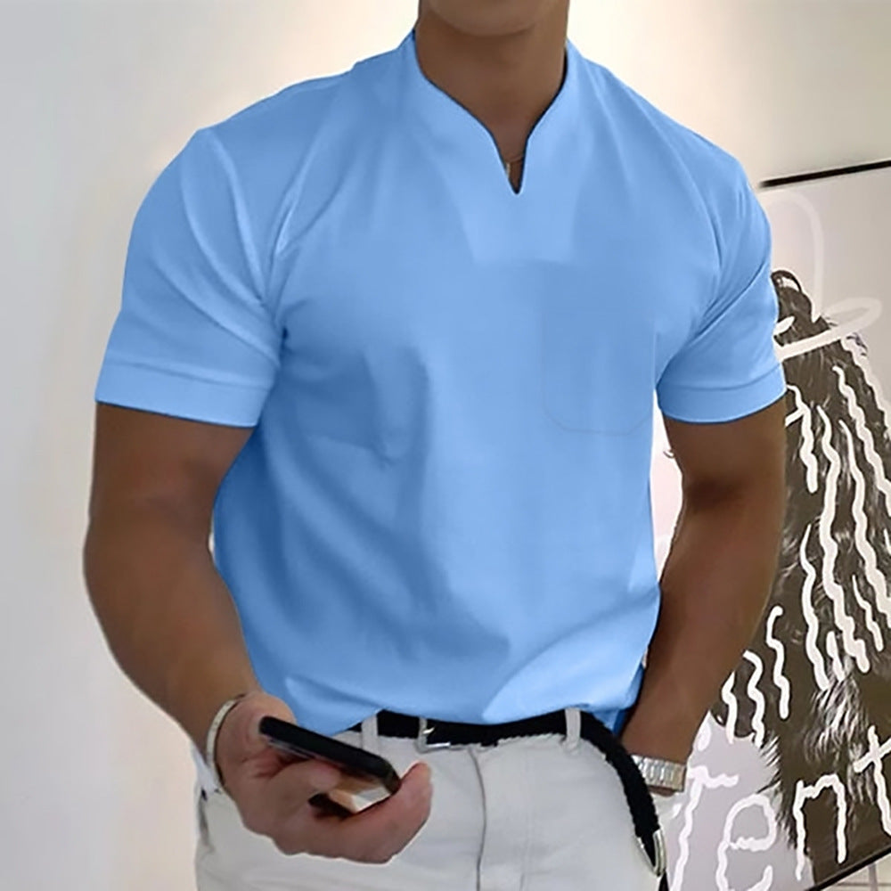 Summer Short Sleeve Shirt for Men – Plus Size Fitness Sports T-Shirt with Elastic Cotton and Pocket