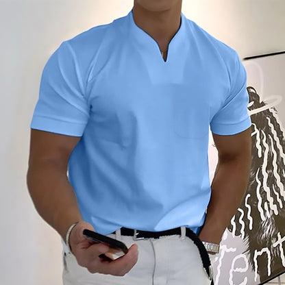 Summer Short Sleeve Shirt for Men – Plus Size Fitness Sports T-Shirt with Elastic Cotton and Pocket