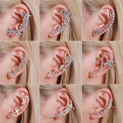 Full Crystal Butterfly Flower Single Crystal Ear Clip for Women