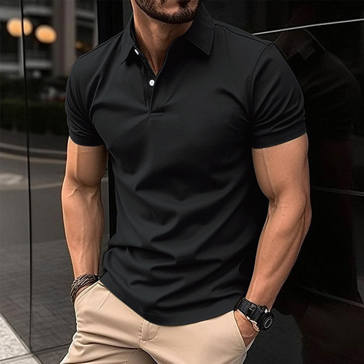 Summer Short Sleeve Polo Shirt for Men – Solid Color Button Lapel Top