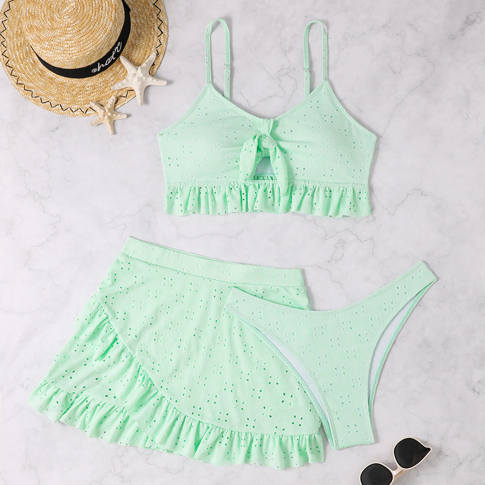 3-Piece Beach Bikini Set – Fashion Ruffle Design with Hip-Hugging Skirt – Summer Swimsuit for Women