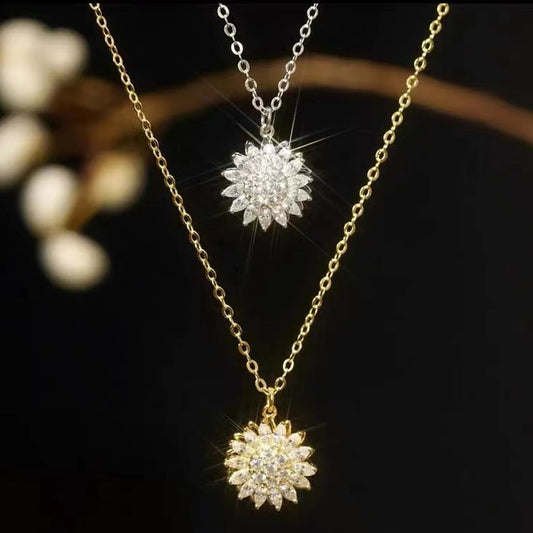 Rotatable Sunflower Necklace with Full Diamond Detailing