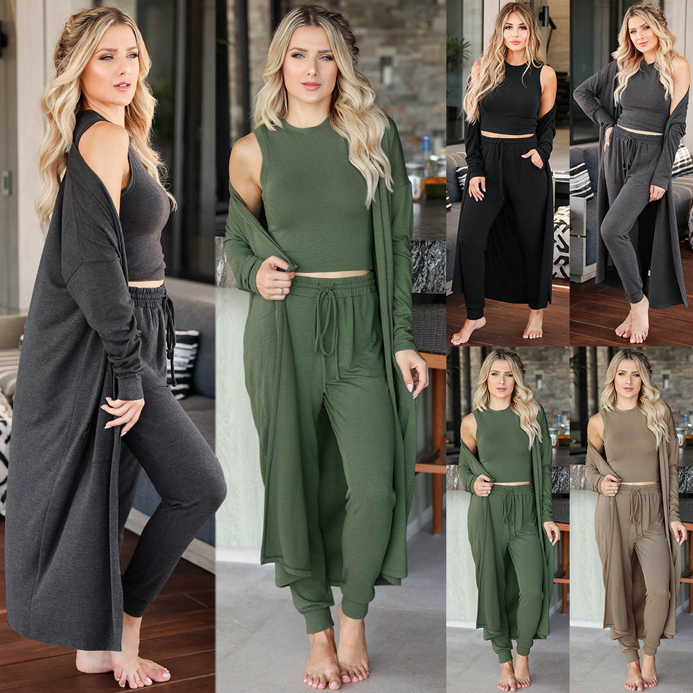 Women's Knitted Slim-Fit Sports Suit – Stylish Temperament Vest and Trousers Set for Activewear