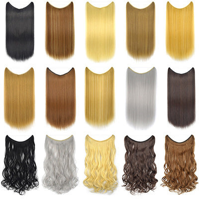 22-inch Invisible Wire No Clips Hair Extensions – Silky Straight Synthetic Fish Line Hairpieces