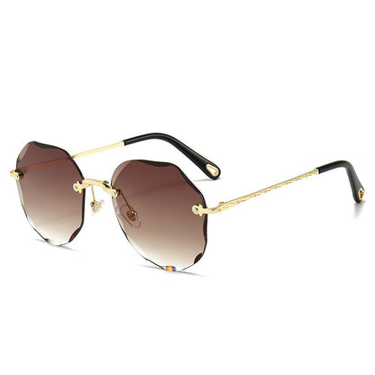 Women's Polygonal Rimless Sunglasses – Trendy Geometric Eyewear with Stylish Trim