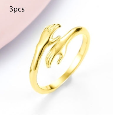 Simple Alloy Hands Hug Ring - Opening Adjustable Jewelry for a Stylish Look