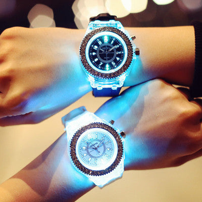 LED Luminous Geneva Quartz Watch for Women - Silicone Bracelet Wristwatch for Stylish Ladies