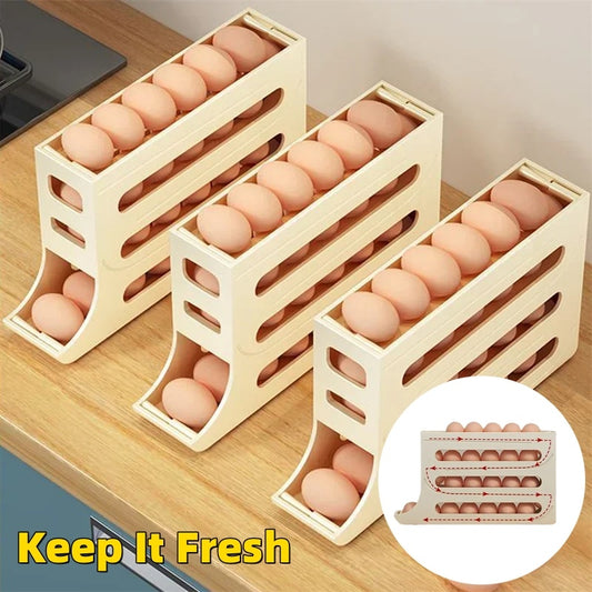 Premium 4-Layer Automatic Egg Dispenser - Smart Sliding Storage System for Organized Refrigerator