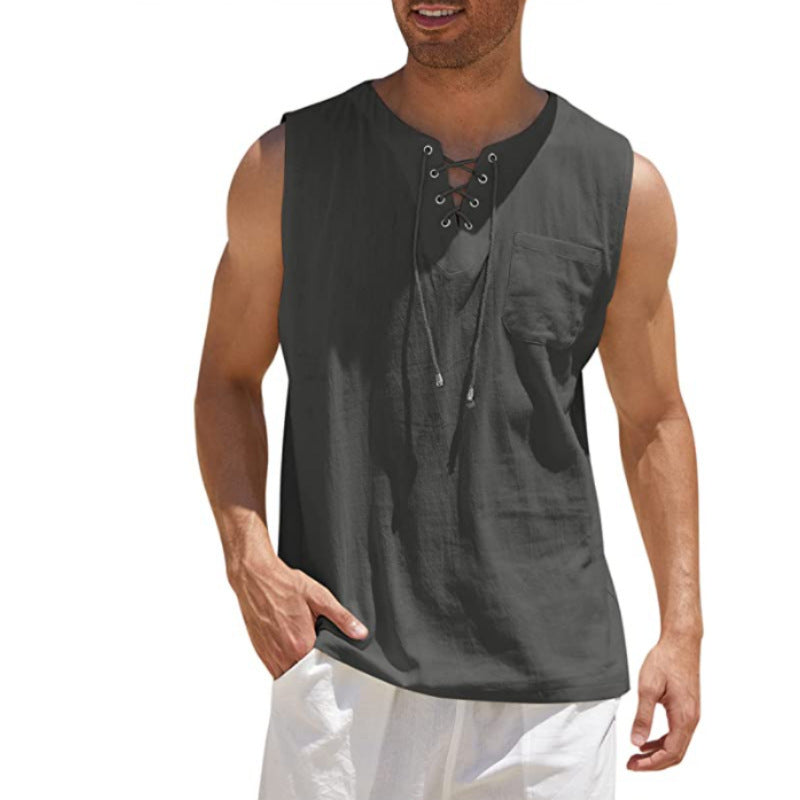 Summer Tank Vest for Men – Collared Tie Short Sleeve T-Shirt