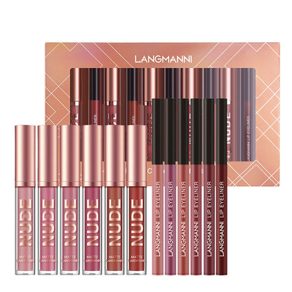 12 Pcs Lipstick & Lip Liner Set – 6 Waterproof Matte Lipsticks + 6 Lip Liner Pens Long Lasting Makeup Gift for Women & Girls