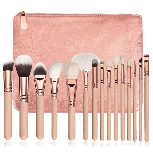 15-Piece Rose Gold Makeup Brush Set with Bag – Multi-function Beauty Tools for Professional Makeup