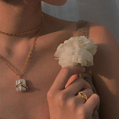 Unique Square Baroque Pearl Couple Pendant Necklace - Valentine's Day Lover Gift & Party Jewelry