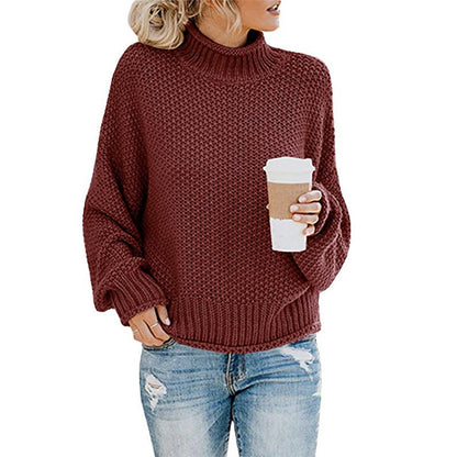 Women's Thick Thread Turtleneck Cardigan – Cozy Pullover Sweater for Fall & Winter