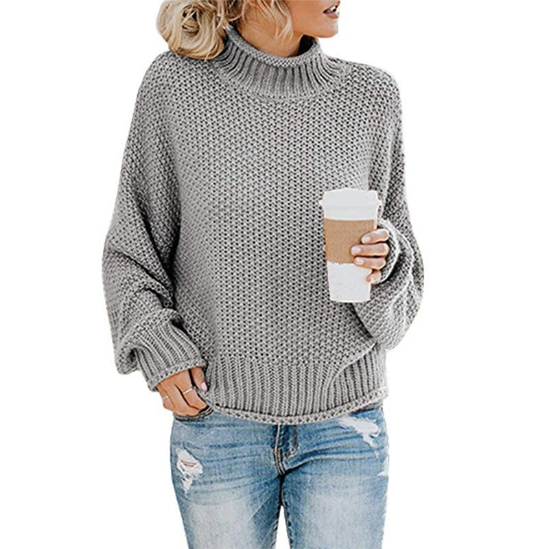 Women's Thick Thread Turtleneck Cardigan – Cozy Pullover Sweater for Fall & Winter