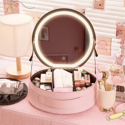 Premium Smart LED Makeup Case - Professional Vanity Organizer with Mirror Lights & Travel Design