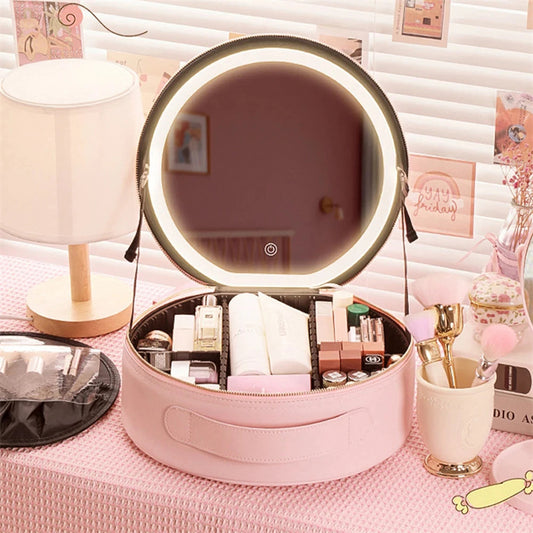 Premium Smart LED Makeup Case - Professional Vanity Organizer with Mirror Lights & Travel Design