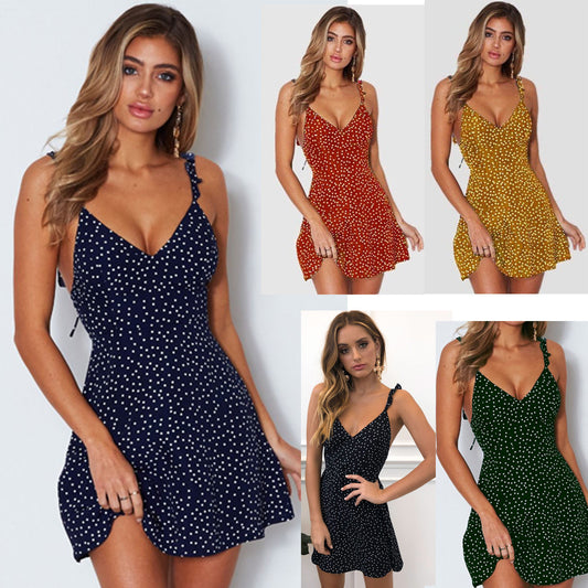 Polka Dot Strappy Sundress for Women – Summer Beach Fashion Dress