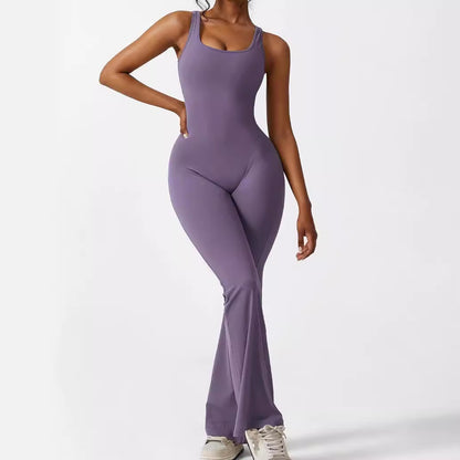 Women's Sleeveless Flare Jumpsuit – Fitness & Yoga Long Pants, Stylish and Comfortable Activewear
