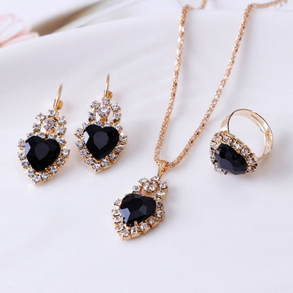 Water Drop Rhinestone Necklace, Earrings, and Ring Set – Elegant Jewelry Set for Women