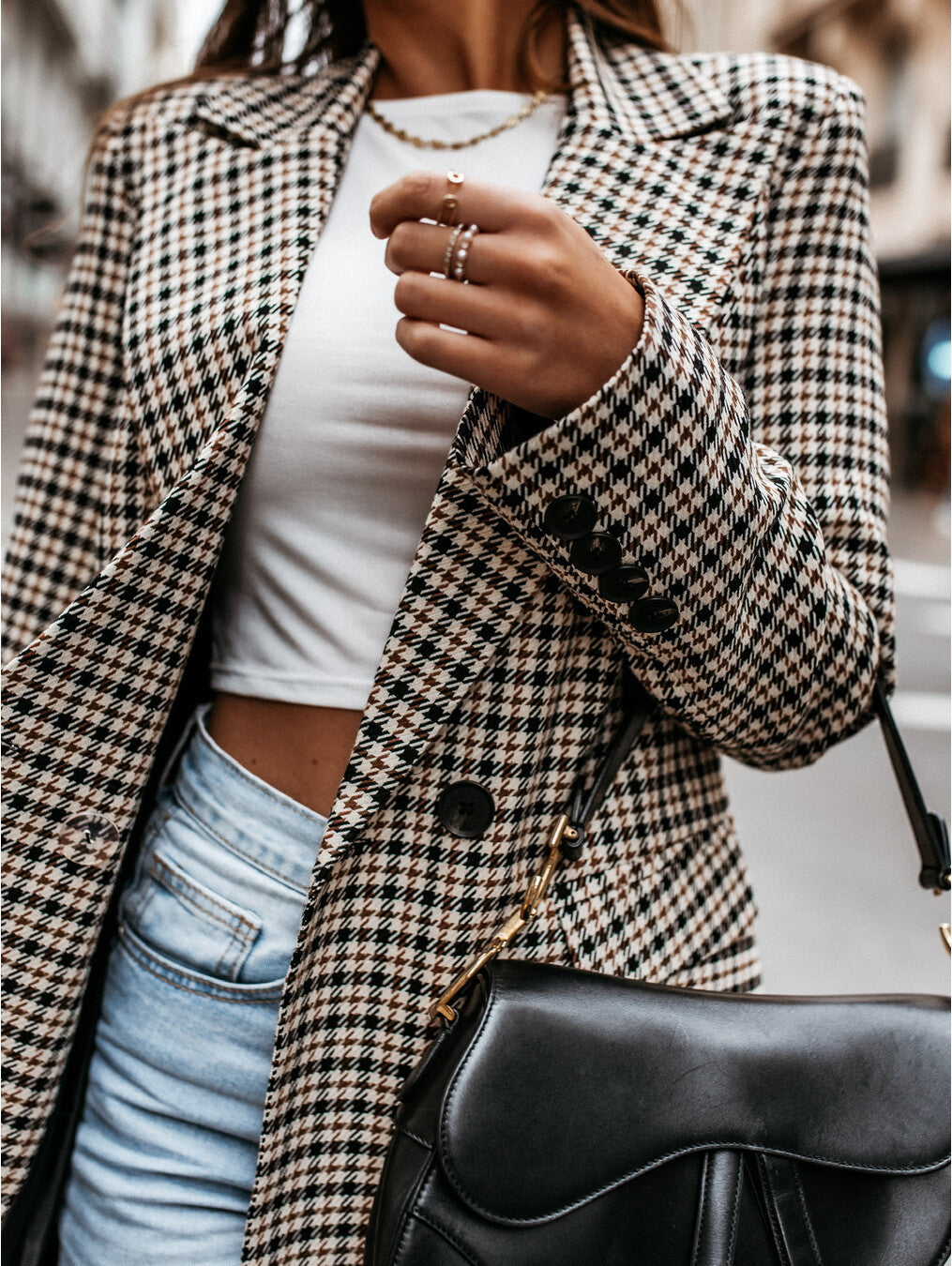Women's Winter Plaid Long Suit Jacket – Stylish Warm Blazer for Cold Weather